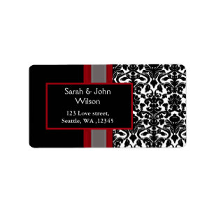 Étiquette Invitations Red White Black Mariage damassé