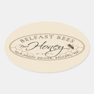 Étiquette ivoirien de miel ovale avec abeille et p