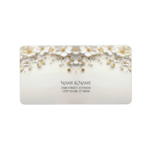 Étiquette Ivory White Floral Gold Leave Adresse de retour