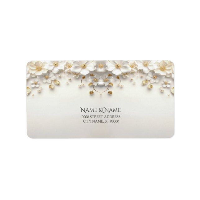 Étiquette Ivory White Floral Gold Leave Adresse de retour (Devant)