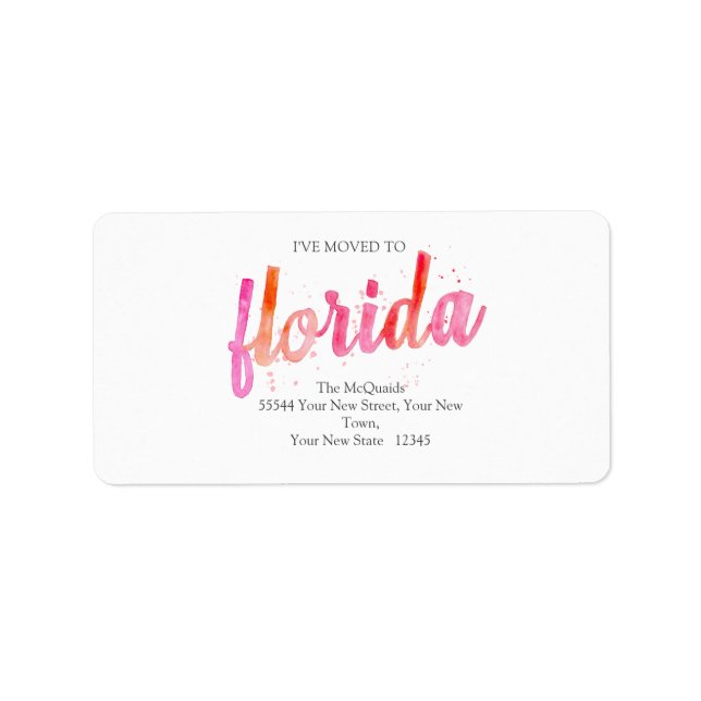 Étiquette J'ai déménagé Aquarelle Floride State Moving (Devant)