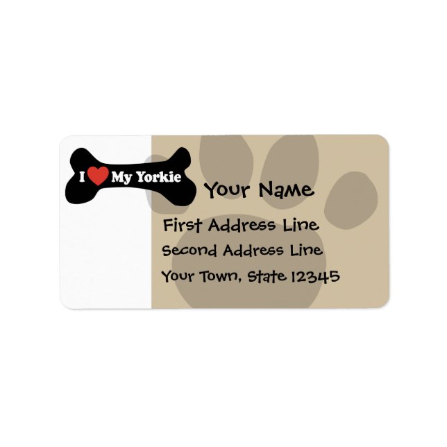 Étiquette J'Aime Mon Yorkie - Os De Chien (Devant)