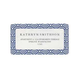 Étiquette Japonaise Seigaiha Vagues Élégante Bleu foncé + Bl