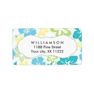 Étiquette jaune bleu vert hibiscus hawaïen faveur tropicale