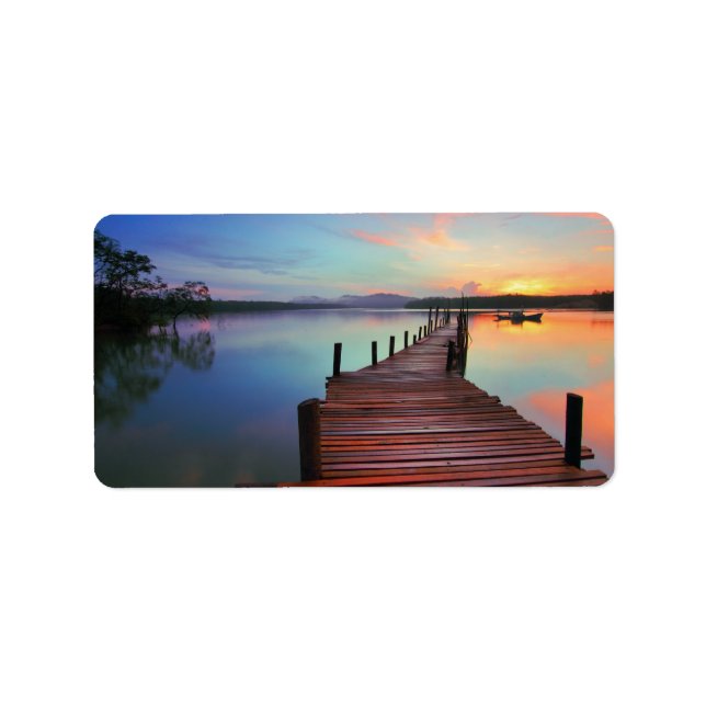 Étiquette Jetty Pier de Sunrise Lake pittoresque (Devant)