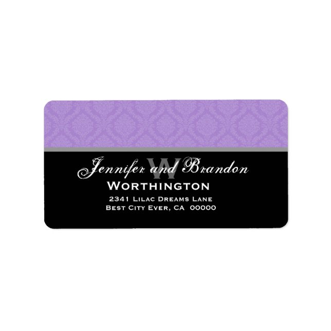Étiquette Jeu Mariage damassé violet (Devant)