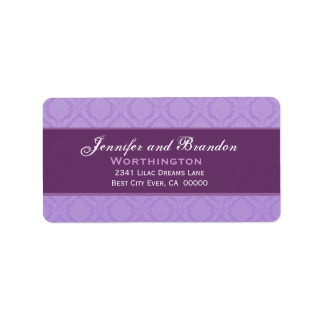 Étiquette Jeu Mariage damassé violet (Devant)