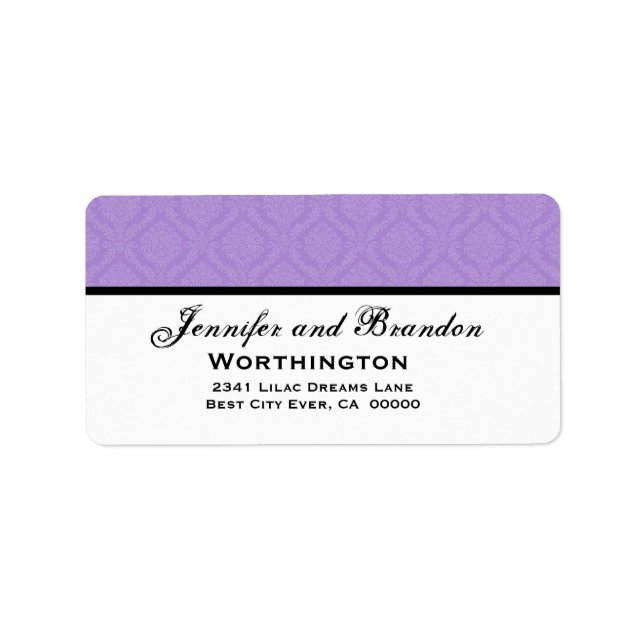 Étiquette Jeu Mariage damassé violet (Devant)