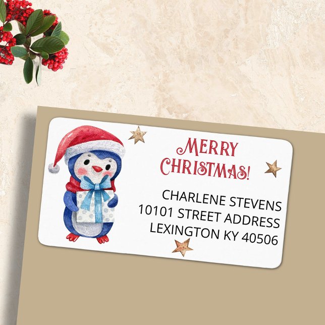 Étiquette Joie Pingouin de Noël Adresse de retour (Créateur téléchargé)