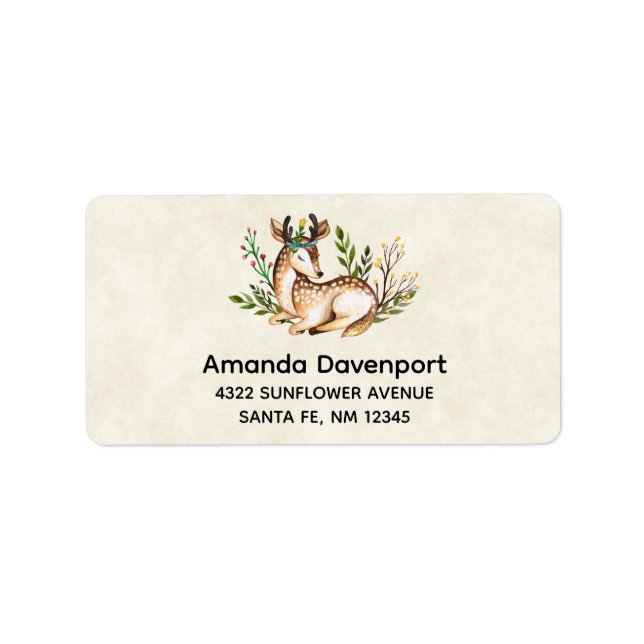Étiquette Joli Cerf Aquarellé Posé En Bas Boho (Devant)