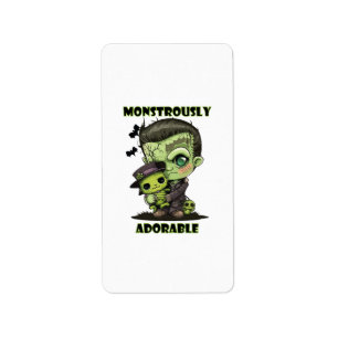 Étiquette Joli monstre de Frankenstein avec peluche