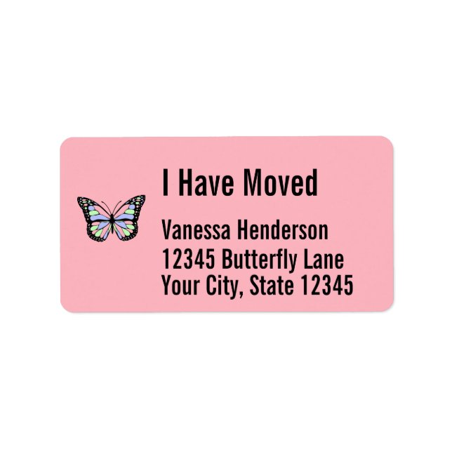 Étiquette Joli papillon sur Faire-part rose (Devant)