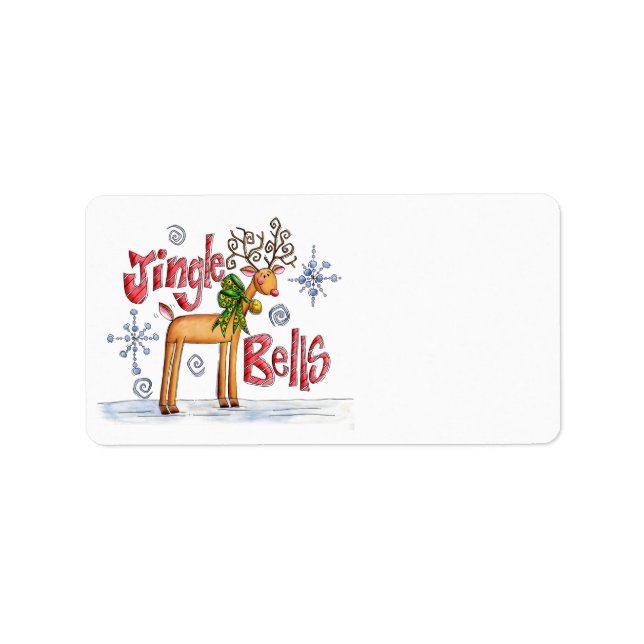 Étiquette Joli renne de Noël, Jingle Bells Snowflakes (Devant)