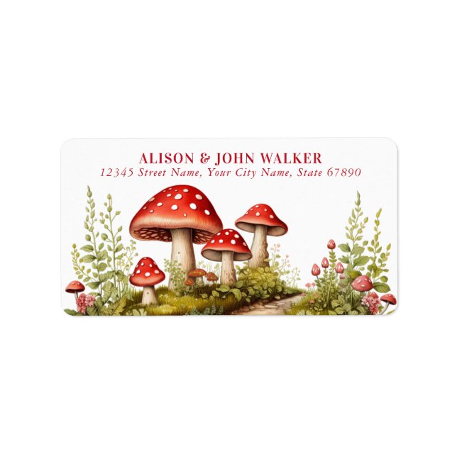 Étiquette Jolie Champignons rouges Retourner l'adresse Étiqu (Devant)