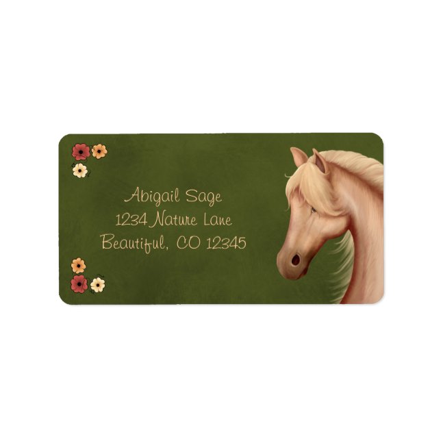 Étiquette Jolie Palomino Pony et Flowers Horse Adresse (Devant)