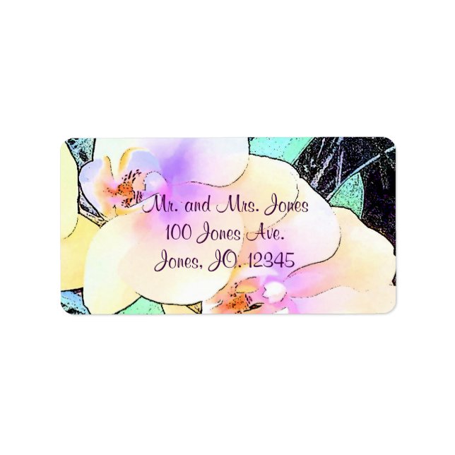 Étiquette Jolie violette et orchidée blanche (Devant)