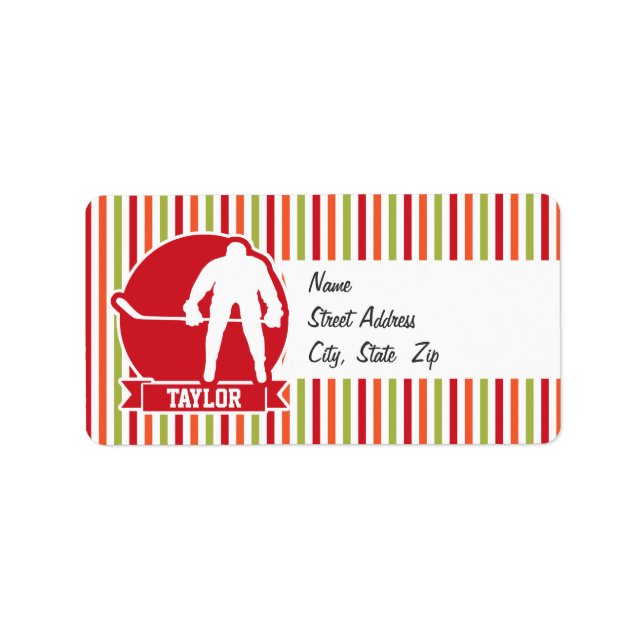 Étiquette Joueur de hockey rouge, rouge, orange, vert (Devant)