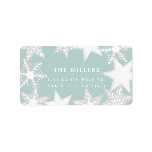 Étiquette JOY Frosted Snowflakes Light Blue Adresse (Devant)