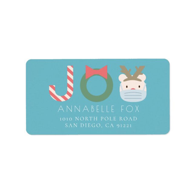 Étiquette JOY Polar Bear Mask Blue Holiday Adresse de retour (Devant)