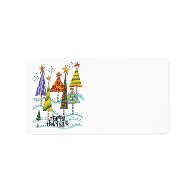 Étiquette Joyeuses fêtes ! De beaux arbres de Noël aux étoil (Devant)