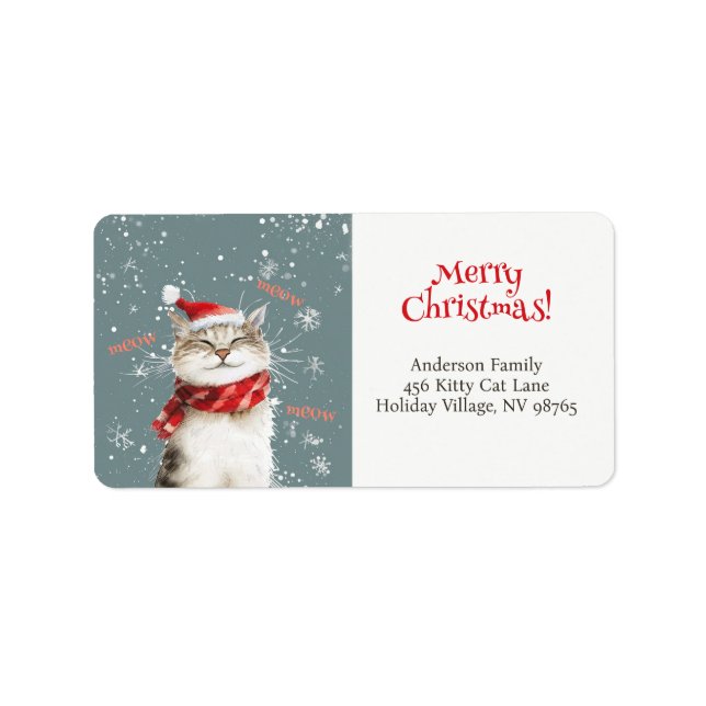Étiquette Joyeux chat Joyeux Noël Adresse de retour Label (Devant)