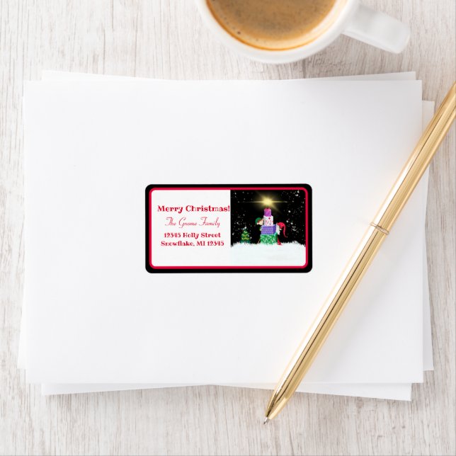 Étiquette Joyeux elfes de Noël avec cadeaux de Noël (En situation)