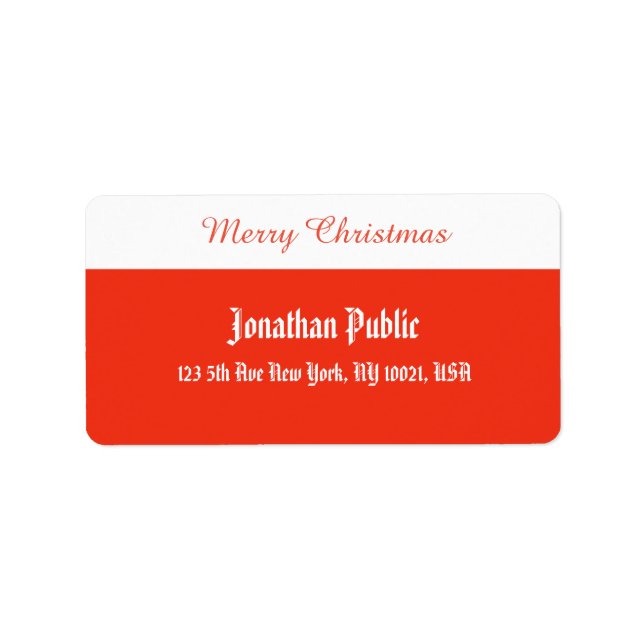 Étiquette Joyeux Modèle de script de Noël Rouge Blanc Adress (Devant)