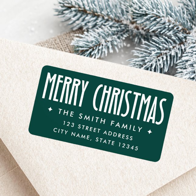 Étiquette Joyeux Noël adresse de retour vert foncé (Merry Christmas dark green return address Label)