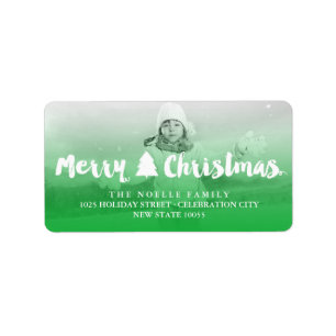 Étiquette Joyeux Noël Brush Script Arborescence Adresse phot