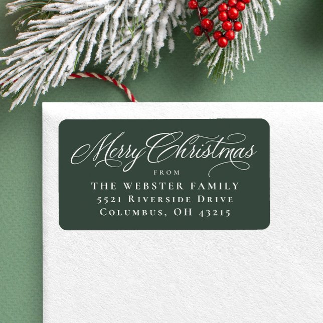 Étiquette Joyeux Noël élégante verte adresse de retour (Créateur téléchargé)