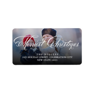 Étiquette Joyeux Noël Fantaisie Script Photo Adresse