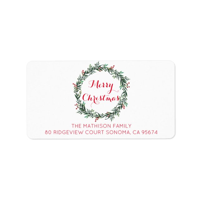 Étiquette Joyeux Noël Holly Berry Wreath Adresse de retour (Devant)