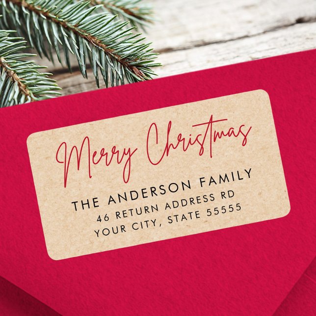 Étiquette Joyeux Noël Kraft papier apparence adresse de reto (Merry Christmas Kraft paper look return address Label)