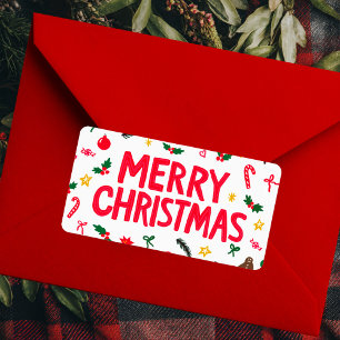 Étiquette Joyeux Noël mignon Doodle à main