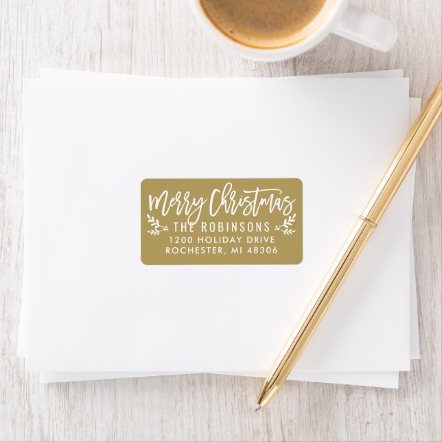 Étiquette Joyeux Noël moderne Gold Adresse de retour (En situation)