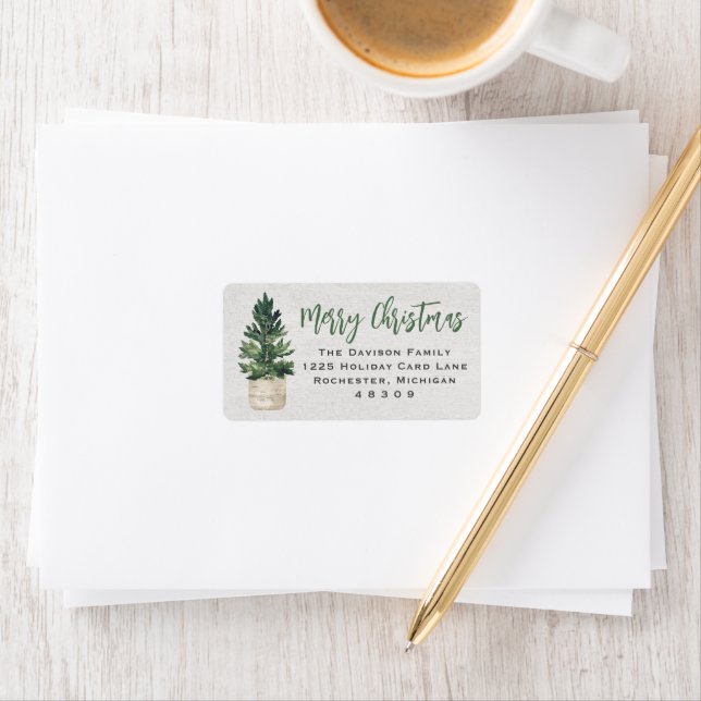 Étiquette Joyeux Noël Pine Arbre d'hiver Adresse de retour (En situation)