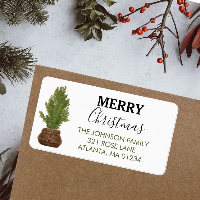 Étiquette Joyeux Noël Rustique moderne Adresse de retour (Merry Christmas Modern Rustic Return Address)