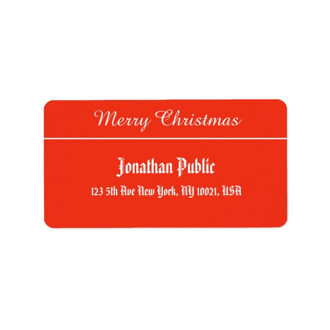 Étiquette Joyeux Noël Script Rouge Modèle blanc Adresse (Devant)