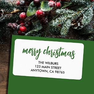 Étiquette Joyeux Noël Typographie verte Retour Adresse