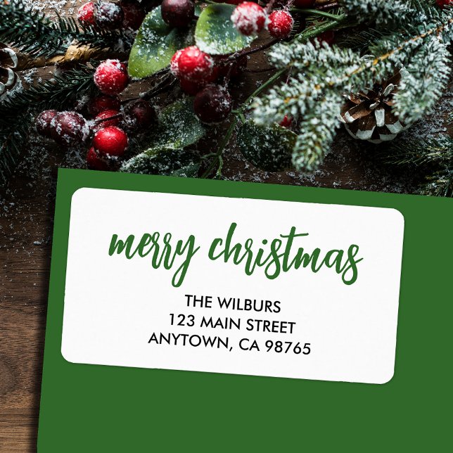 Étiquette Joyeux Noël Typographie verte Retour Adresse (Créateur téléchargé)