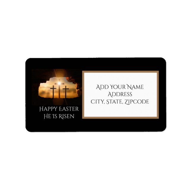 Étiquette Joyeux Pâques Il est ressuscité Trois Croix Adress (Devant)