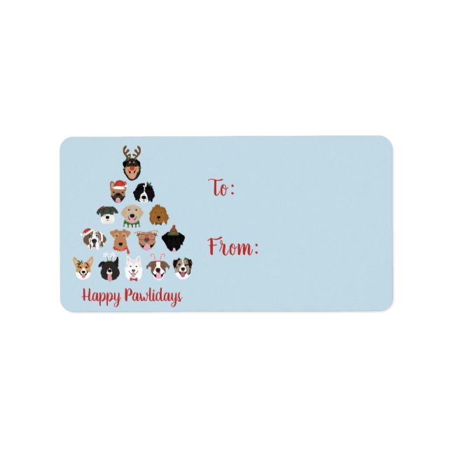 Étiquette Joyeux Pawlidays Chien arbre de Noël (Devant)