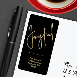 Étiquette JOYFUL Gold Faux Foil Black Christmas Adresse