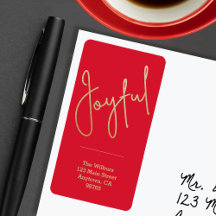JOYFUL Gold Faux Foil Red Christmas Adresse