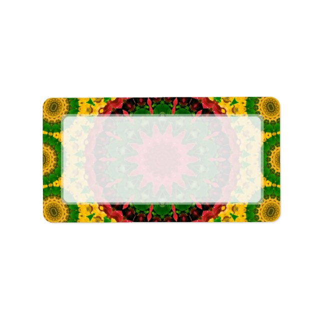 Étiquette Kaleidoscope rouge, jaune et vert Mandala (Devant)