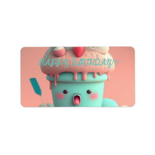 Étiquette Kawaii ice cream cup card