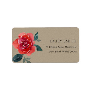 ÉTIQUETTE KRAFT WATERCOLOR ROUGE VERT ROSE ADRESSE FLORALE