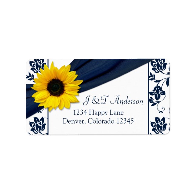 Étiquette Label de retour de Sunflower Navy Mariage damassé (Devant)