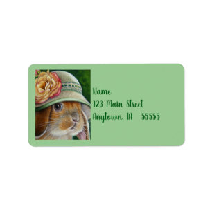 Étiquette Lapin de lapin Brown en Bonnet d'aquarelle de prin