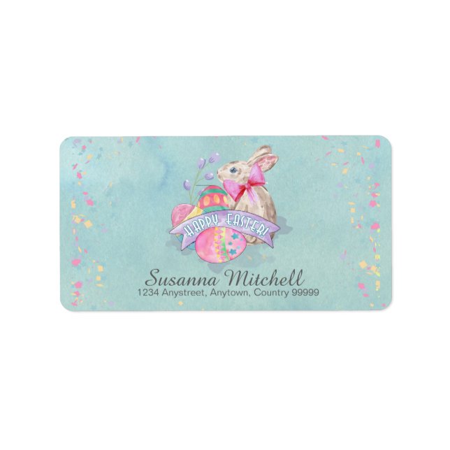 Étiquette Lapin de Pâques, Oeufs et Confetti ID377 (Devant)